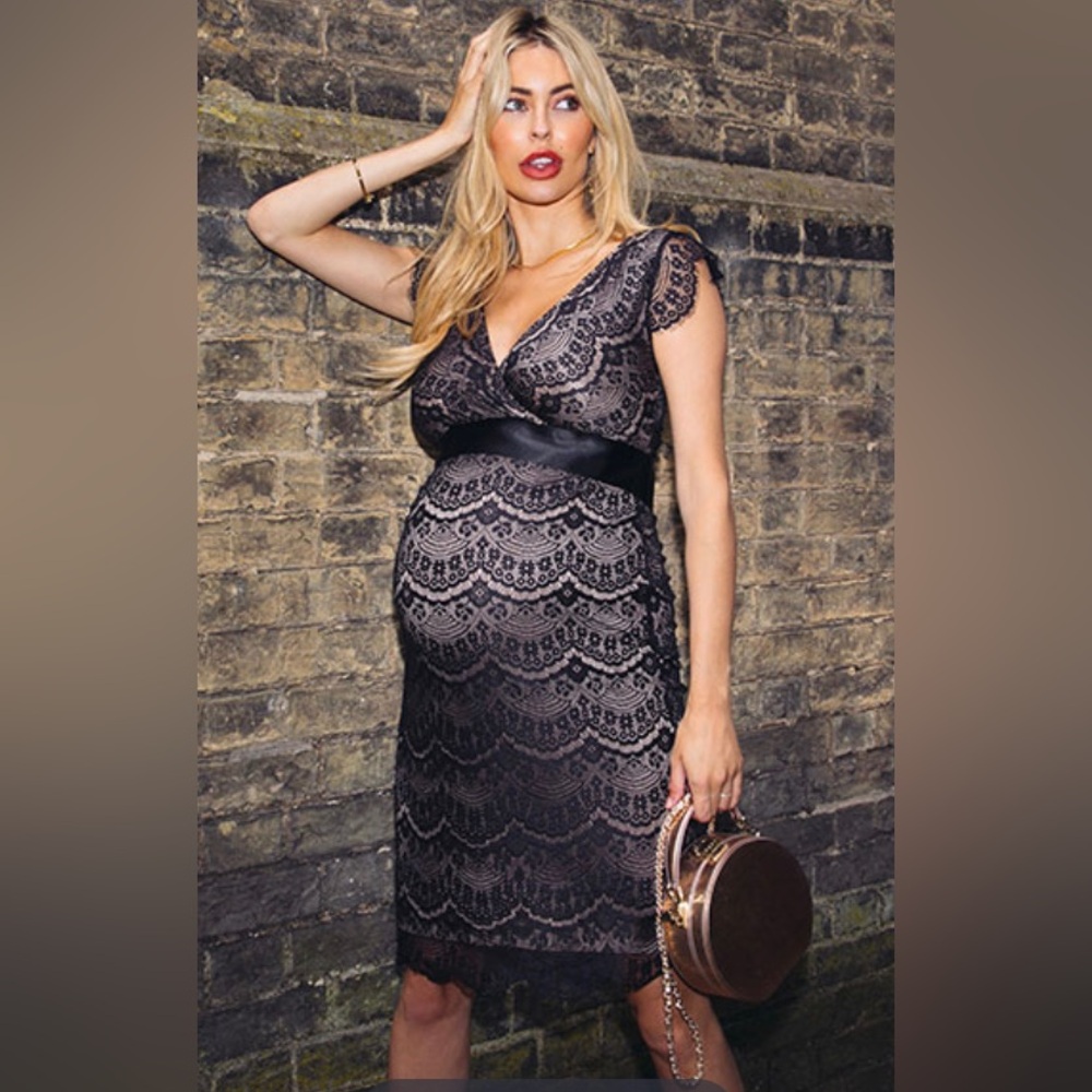 Tiffany Rose maternity Imogene black lace cap sleeve mini /midi dress size UK 3